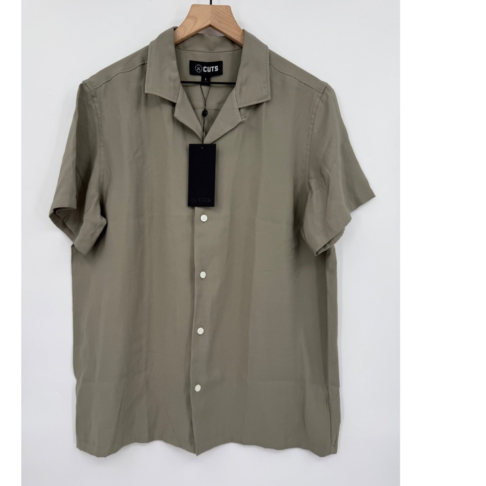 Cuts Shirt Womens Large Brown Green Chileno Camp Collar Coyote Button Up NEW